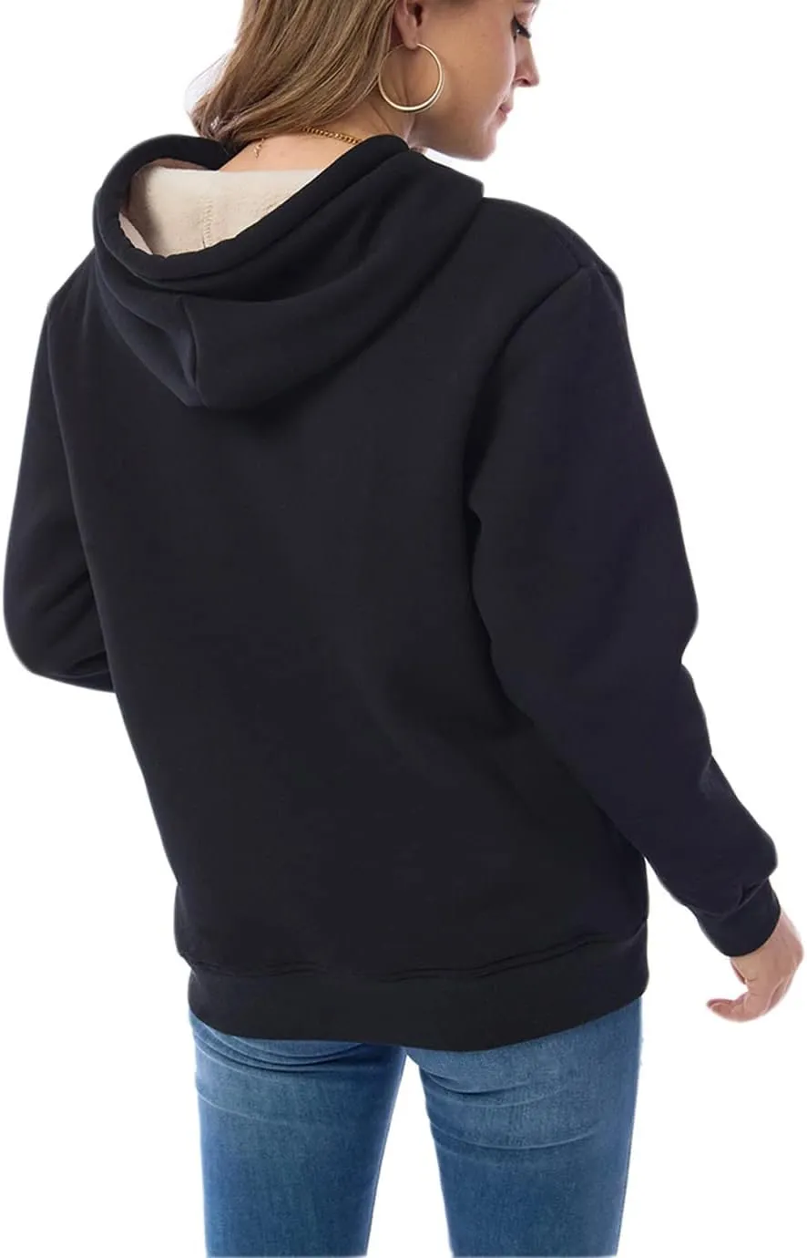 Womens Hooded Sweatshirt Fleece Sherpa Lined Hoodies Winter Causal Loose Fit Pullover